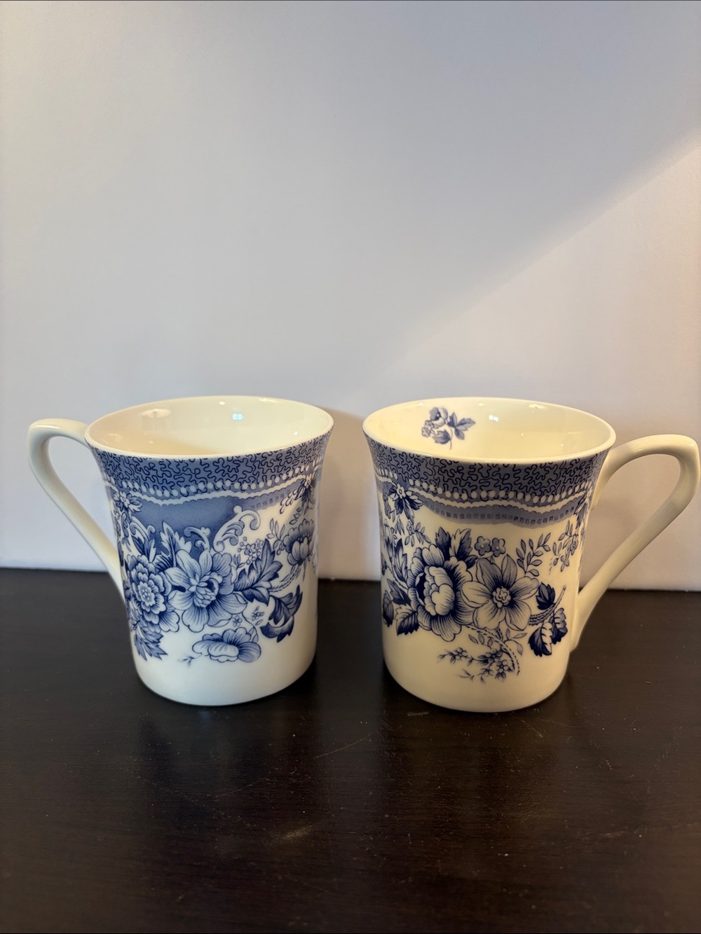 Vintage Queens Tonquin Blue Floral Porcelain Coffee Mugs (Set of 2)